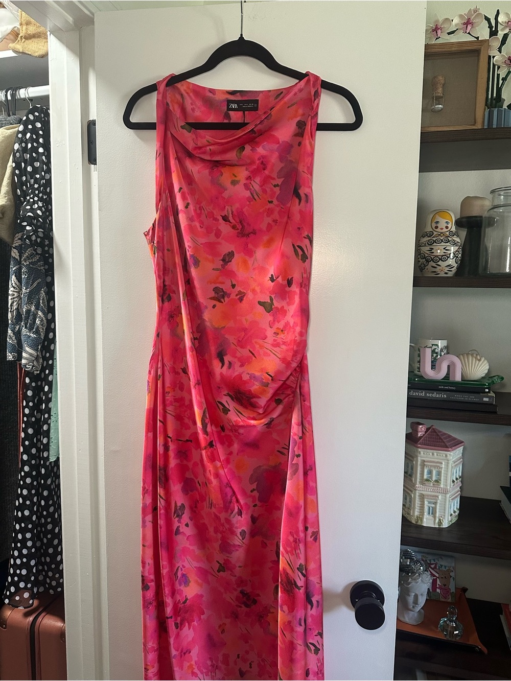 Zara Floral Satin Cowl Midi Dress